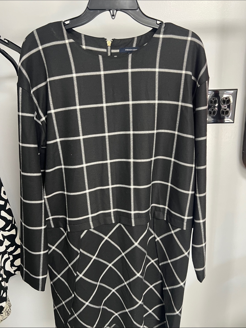 French Connection Black and White Windowpane Knit Dress